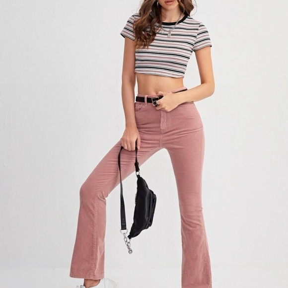 High waist flare leg corduroy pant dusty pink - Picture 4 of 6